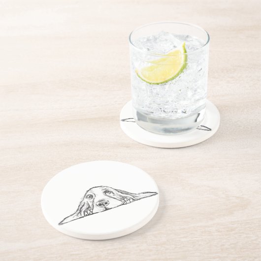 zwarte witte, eenvoudige puppy-ogen zandsteen onderzetter (Zijkant)