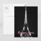 Zwarte witte Eiffeltoren Bonjour Paris Night Briefkaart (Voorkant / Achterkant)