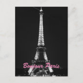 Zwarte witte Eiffeltoren Bonjour Paris Night Briefkaart (Voorkant)
