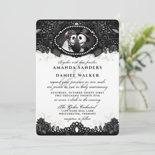 Zwarte witte eleganskeletten - samen met kaart (Staand voorkant)