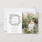 zwarte witte elegant floral two Photo Save the Dat Kaart (Voorkant)
