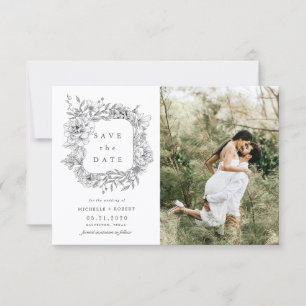 zwarte witte elegant floral two Photo Save the Dat Kaart