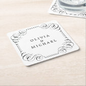 Zwarte witte elegant  florerende kalligrafie kartonnen onderzetters (Schuin)