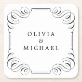 Zwarte witte elegant  florerende kalligrafie kartonnen onderzetters (Voorkant)