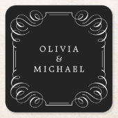 Zwarte witte elegant florerende kalligrafie kartonnen onderzetters (Voorkant)