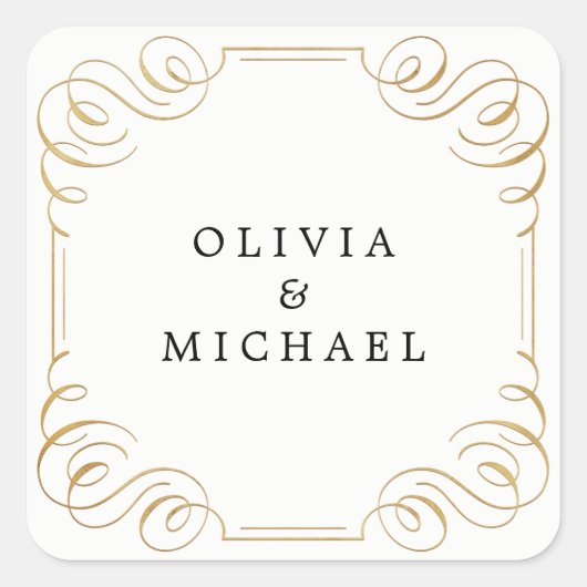 Zwarte witte elegant  florerende kalligrafie vierkante sticker (Voorkant)