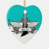 Zwarte witte elektrische gitaar met vleugels ornam keramisch ornament (Rechts)