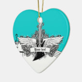 Zwarte witte elektrische gitaar met vleugels ornam keramisch ornament (Links)