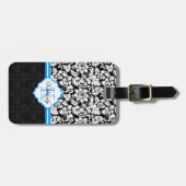 Zwarte witte en blauwe Floral Damaskers Bagagelabel (Voorkant horizontaal)