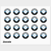 Zwarte witte en blauwe  Floral Damaskers Ronde Sticker (Vel)
