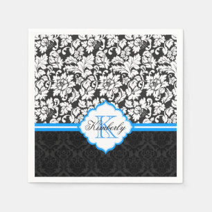 Zwarte witte en blauwe  Floral Damaskers Servet