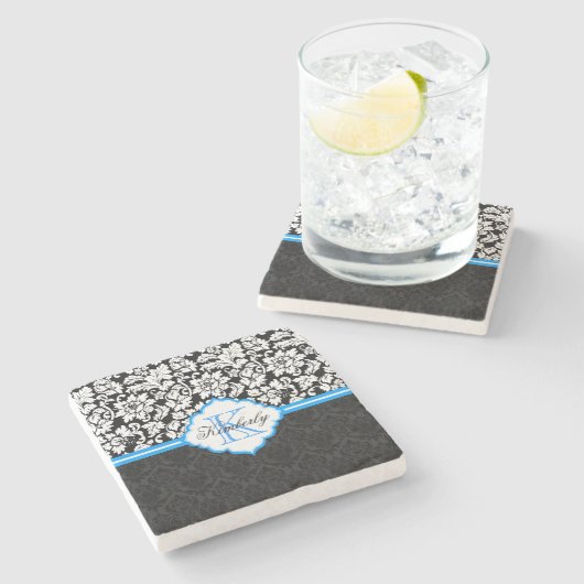 Zwarte witte en blauwe Floral Damaskers Stenen Onderzetter (Zijkant)