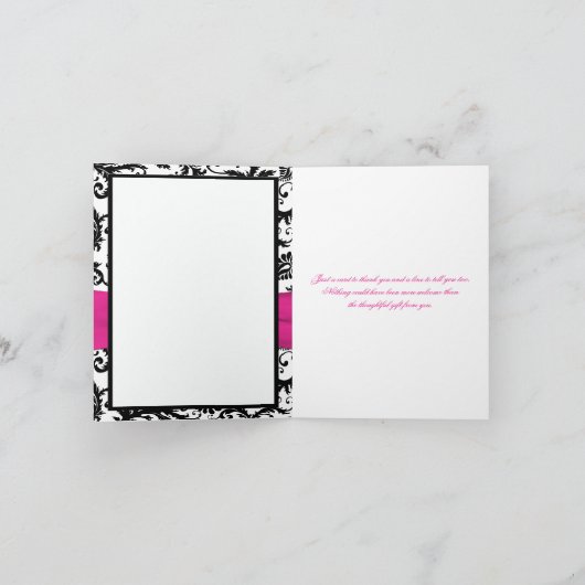 Zwarte, witte en Fuchsia Damask Hartelijk dank Bedankkaart (Binnen)