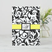 Zwarte Witte en gele Damask Wedding-uitnodigingen Kaart (Staand voorkant)
