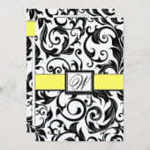 Zwarte Witte en gele Damask Wedding-uitnodigingen Kaart (Voorkant / Achterkant)