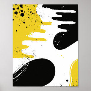 Zwarte, Witte en Gele Vloeibare Vormen Poster
