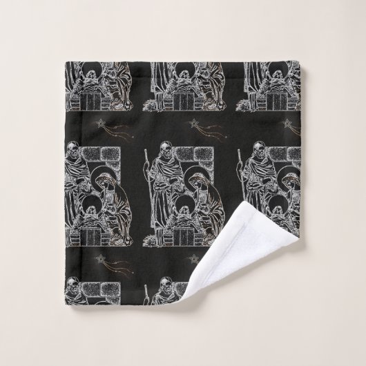 ZWARTE WITTE EN GOUDE NATIVITEIT BAD HANDDOEK (Wasdoekje)