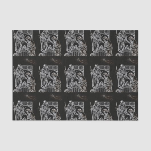 ZWARTE WITTE EN GOUDE NATIVITEIT TISSUEPAPIER (Voorkant)