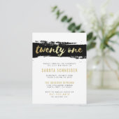 Zwarte, witte en gouden 21e verjaardag uitnodiging briefkaart (Staand voorkant)