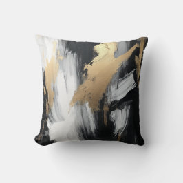 Zwarte, witte en gouden penseelstreek Abstract goo Kussen