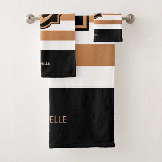 Zwarte witte en gouden strepen bad handdoek (Insitu)