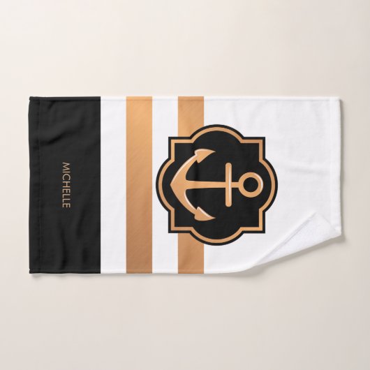 Zwarte witte en gouden strepen bad handdoek (Handdoek)