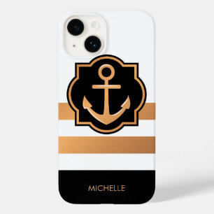 Zwarte witte en gouden strepen Case-Mate iPhone 14 hoesje