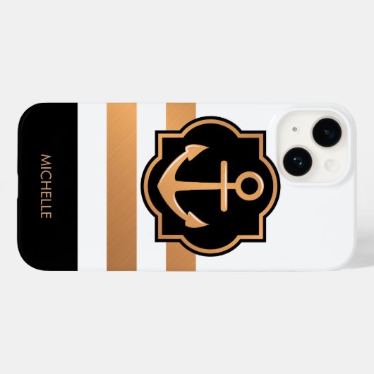 Zwarte witte en gouden strepen Case-Mate iPhone case (Achterkant (horizontaal))