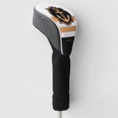 Zwarte witte en gouden strepen golfheadcover (Schuin)