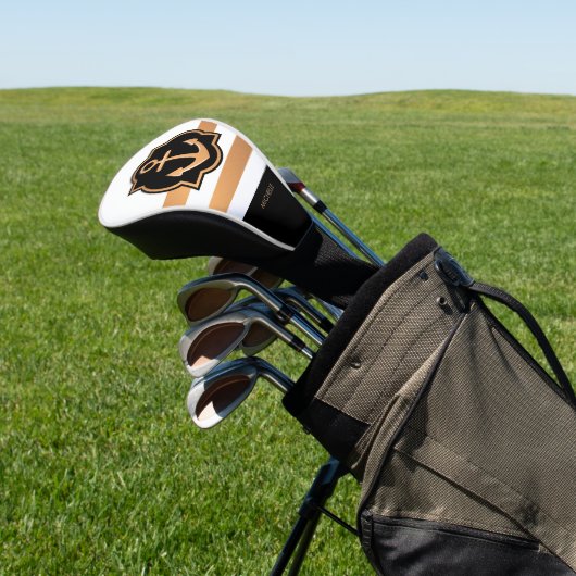 Zwarte witte en gouden strepen golfheadcover (Insitu)