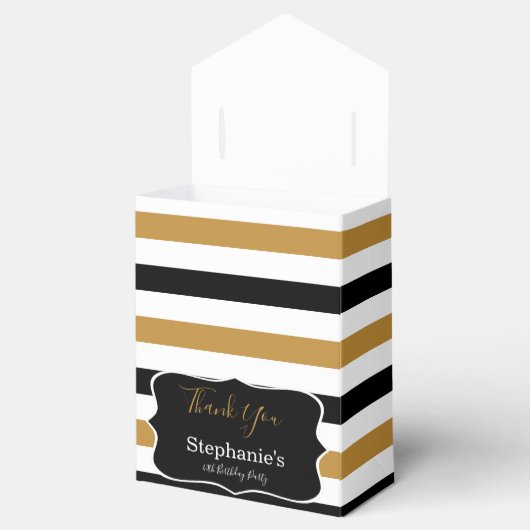 Zwarte, witte en gouden strepen op zaterdag bedankdoosjes (Geopend)