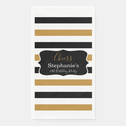 Zwarte, witte en gouden strepen rond Napki Servet (Voorkant)