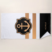 Zwarte witte en gouden strepen strandlaken (Voorkant)