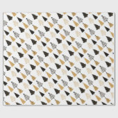 Zwarte, witte en gouden witte kerstbomen cadeaupapier (Vlak)
