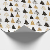 Zwarte, witte en gouden witte kerstbomen cadeaupapier (Hoek)