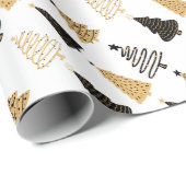 Zwarte, witte en gouden witte kerstbomen cadeaupapier (Rol Hoek)