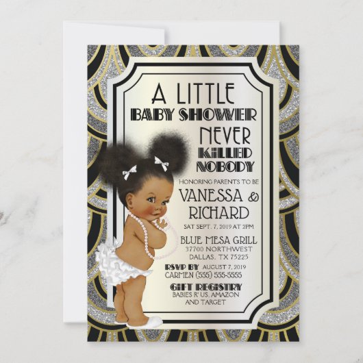  zwarte witte en goudglitter van de jaren twintig kaart (Voorkant)