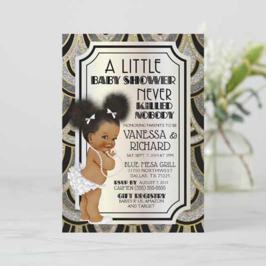  zwarte witte en goudglitter van de jaren twintig kaart (Staand voorkant)