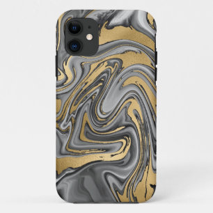 Zwarte, witte en goudkleurige olieslik Abstract Case-Mate iPhone Case