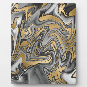 Zwarte, witte en goudkleurige olieslik Abstract Fotoplaat