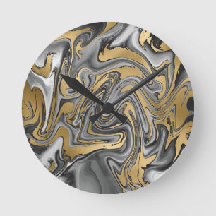 Zwarte, witte en goudkleurige olieslik Abstract Ronde Klok
