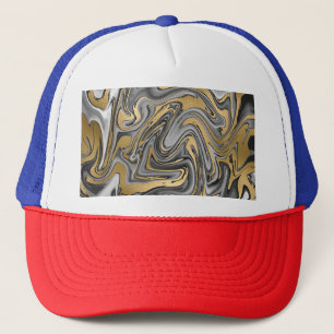 Zwarte, witte en goudkleurige olieslik Abstract Trucker Pet