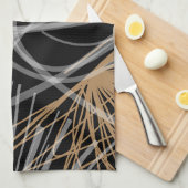 Zwarte witte en goudmatige Abstracte inktlinten Theedoek (Quarter Fold)