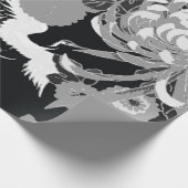 zwarte, witte en grijze bloemen en vogels cadeaupapier (Hoek)