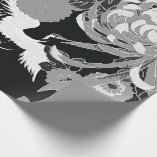  zwarte, witte en grijze bloemen en vogels cadeaupapier (Hoek)