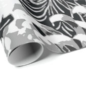 zwarte, witte en grijze bloemen en vogels cadeaupapier (Rol Hoek)