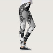 zwarte, witte en grijze bloemen en vogels leggings (Rechts)