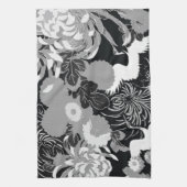 zwarte, witte en grijze bloemen en vogels theedoek (Verticaal)