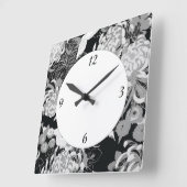zwarte, witte en grijze bloemen en vogels vierkante klok (Hoek)