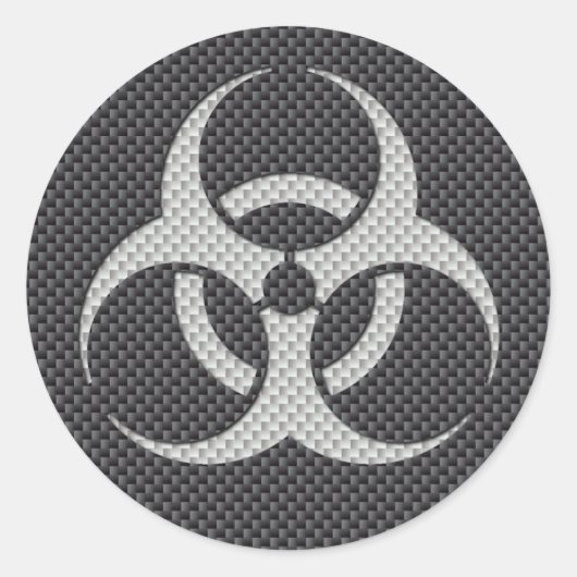 Zwarte witte en grijze giftige koolstofvezel ronde sticker (Voorkant)